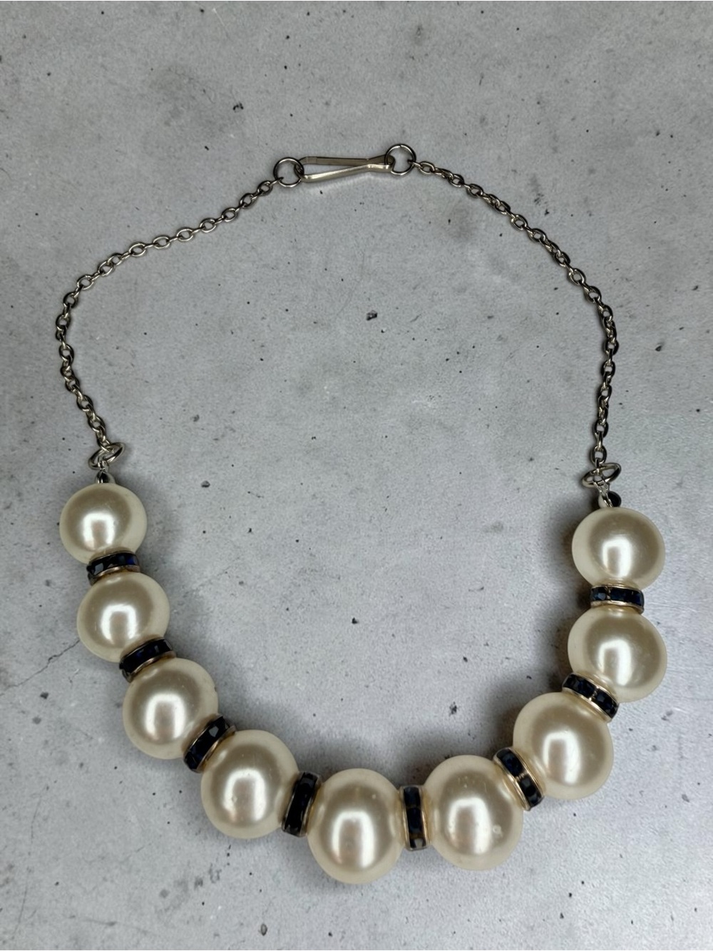 Classic Ivory Pearl Necklace with Navy Accents